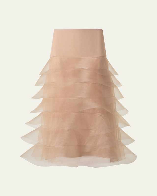 Ruffle Tulle Midi Skirt